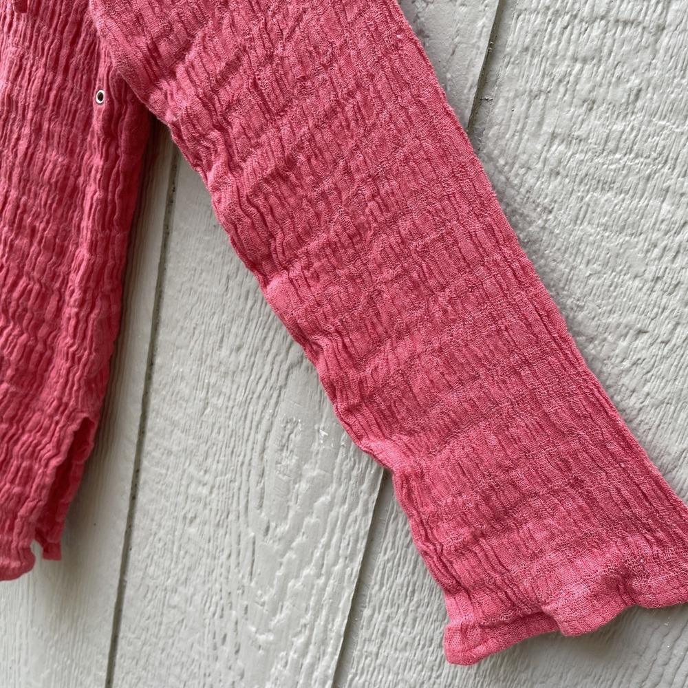 Chico's Crinkle Tunic Hoodie Womens Large Coral Pink 100% Linen Gauze Beach Boho - Picture 5 of 11
